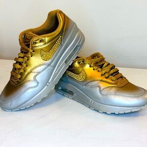 NIKE Air Max  1 LX Metallic Gold Platinum Customized Rhinestone